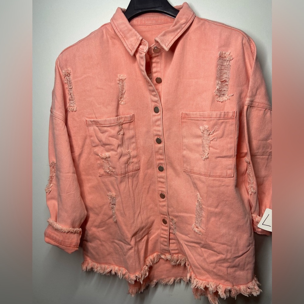 Distressed Pink Button-Up Shirt